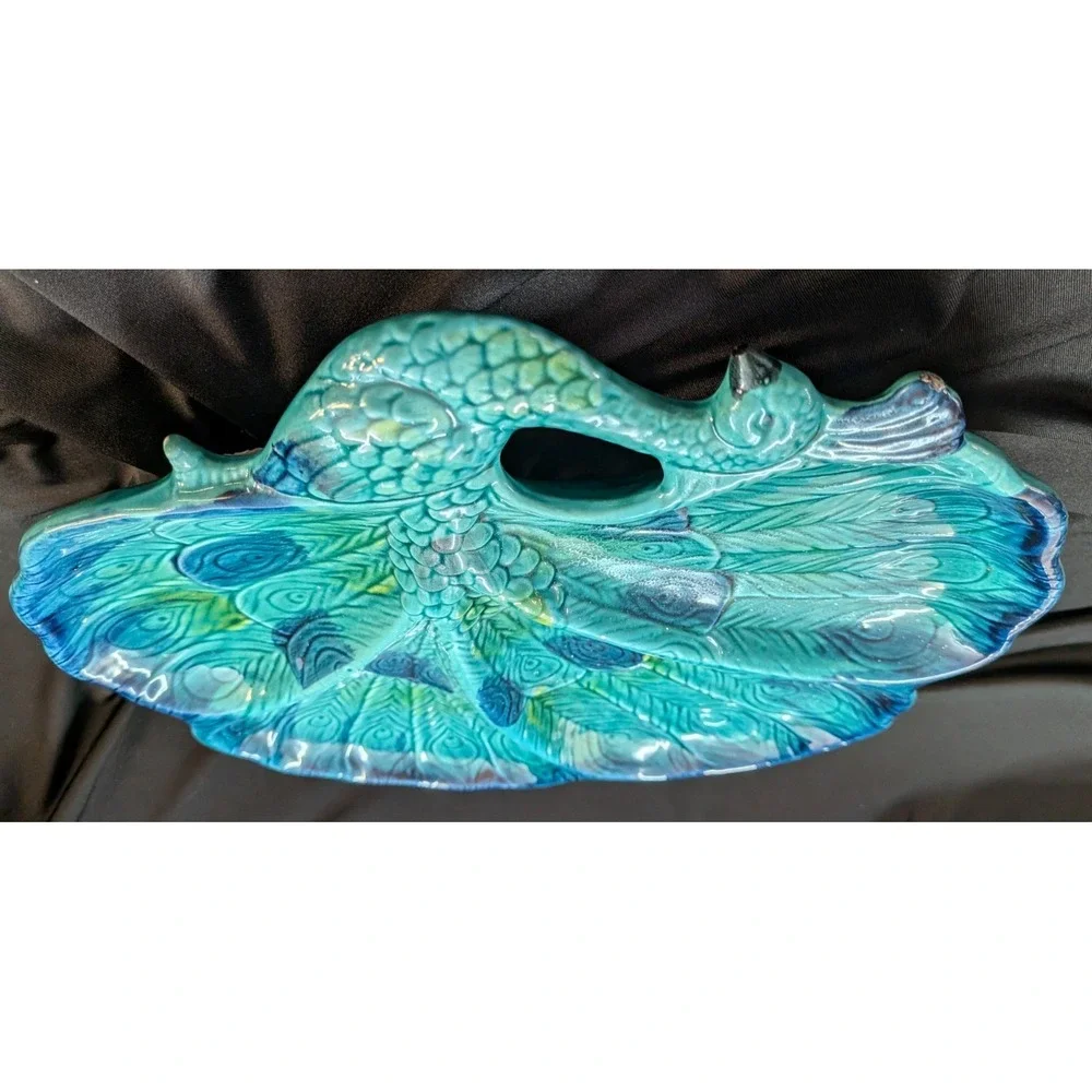 VTG 1970's Enesco Peacock Ceramic Divided Serving Platter E-8275 Japan Pristine